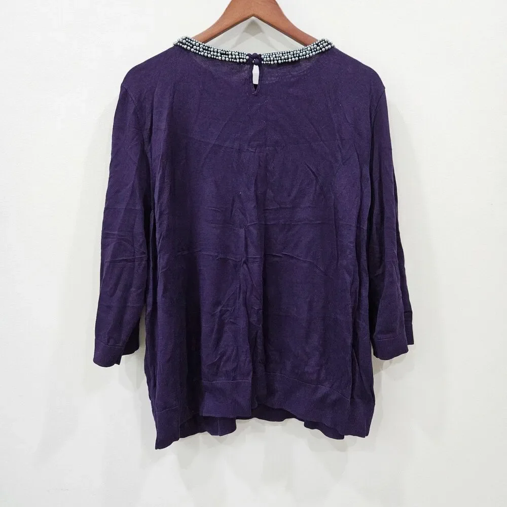 Talbots Womens Embellished Sweater 2XP Purple Beaded Long Sleeve Statement Glam